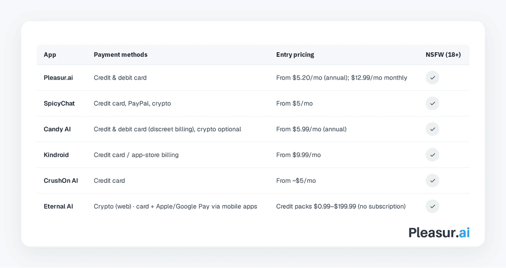 NSFW AI Companion Payment Methods: Which Apps Take Credit Cards in 2026